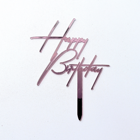 Topper mica HPBD màu HỒNG chữ nghiêng HB dài