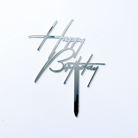 Topper mica HPBD màu BẠC chữ nghiêng HB dài