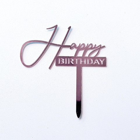 Topper mica HPBD màu HỒNG chữ Happy nghiêng ( chữ H to mới )