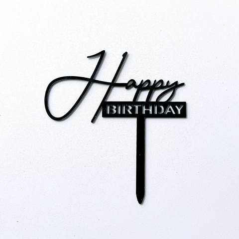 Topper mica HPBD màu ĐEN chữ Happy nghiêng ( chữ H to mới )