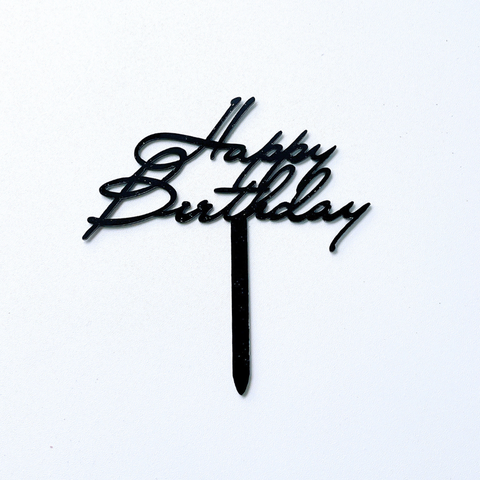 Topper mica HPBD màu ĐEN chữ HB nghiêng hoa nét nhỏ