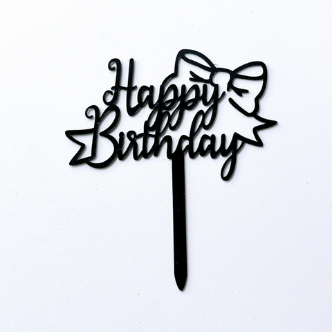 Topper mica HPBD màu ĐEN + NƠ lệch