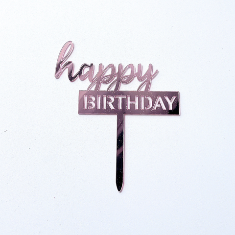 Topper mica HPBD màu HỒNG chữ happy thường nét thanh nét đậm