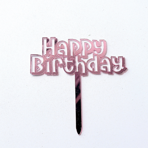 Topper mica HPBD chữ in nét RỖNG màu HỒNG