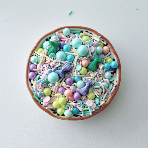 Cốm mix đuôi cá TÍM mix hạt dẹt, tròn xanh