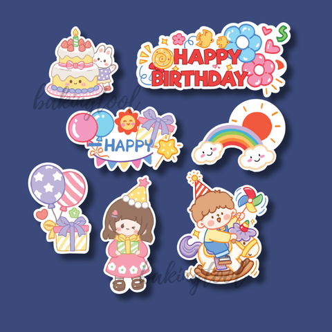 Set que giấy -  HPBD  bé trai gái hộp quà + bánh sinh nhật