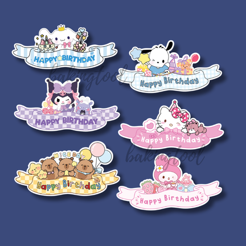 Set que giấy - TAG HPBD Capybara + Kuromi + Melody+ Kitty