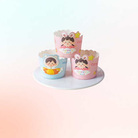 set 50 Cốc cupcake giấy mix bé trai - gái xanh hồng (5*6*4,5 - đ*m*c)