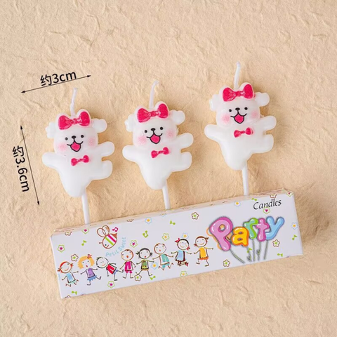 Set 3 nến cún trắng tung tăng nơ hồng