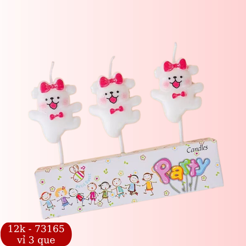 Set 3 nến cún trắng tung tăng nơ hồng