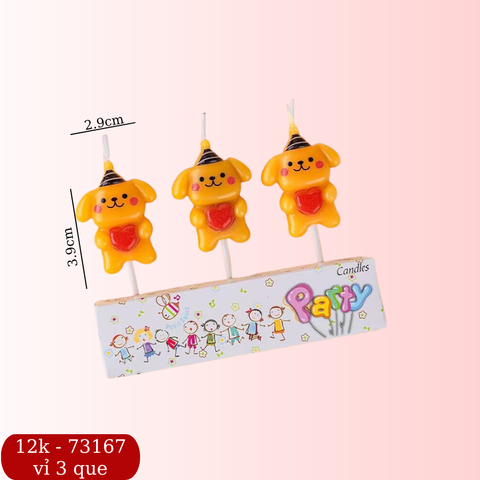 Set 3 nến cún nâu ôm tim đỏ