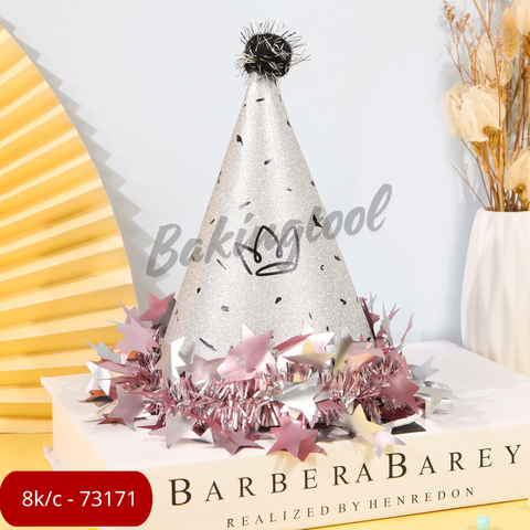 Mũ sinh nhật lấp lánh BẠC viền tua rua