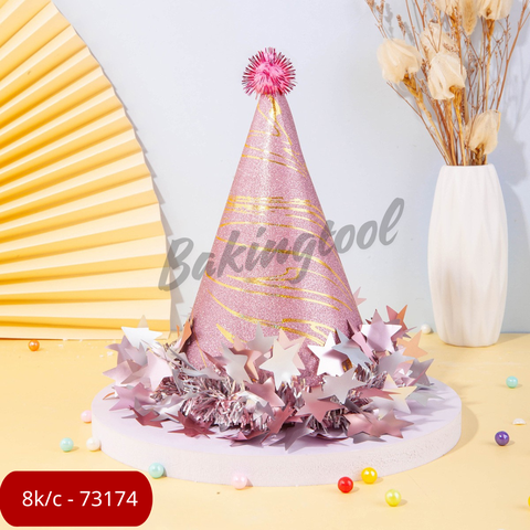 Mũ sinh nhật lấp lánh HỒNG viền tua rua