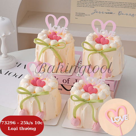 Set 10 topper mica tim hồng chữ love