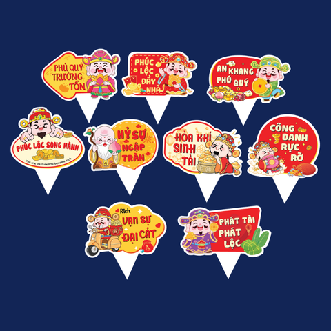 Set que giấy - TẾT  tag cupcake  câu chúc + thần tài