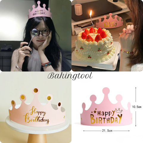 Set 10 Mũ vương miện giấy HPBD màu hồng  (giao mẫu ngẫu nhiên)