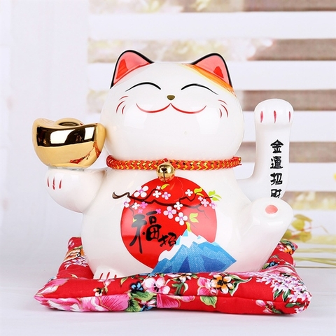 Mèo thần tài cầm thỏi vàng (vẫy tay) 20*19cm