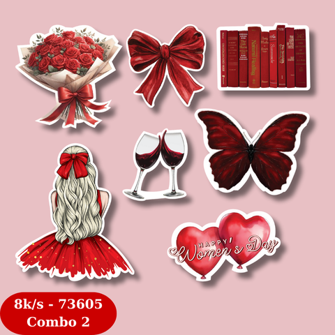 Set cắm giấy 20-10 Cô gái váy đỏ + bướm đỏ+ phụ kiện