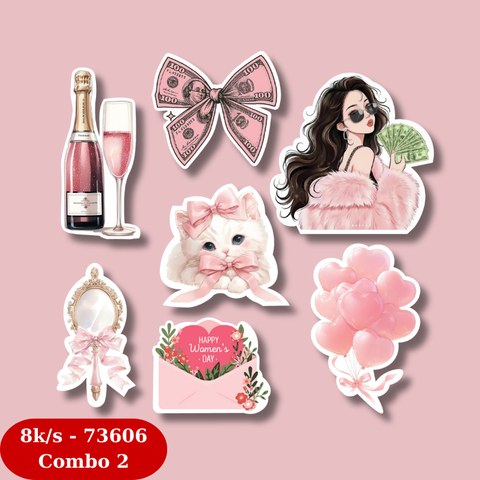 Set cắm giấy 20-10 Cô gái sành điệu cầm tiền đô + mèo hồng