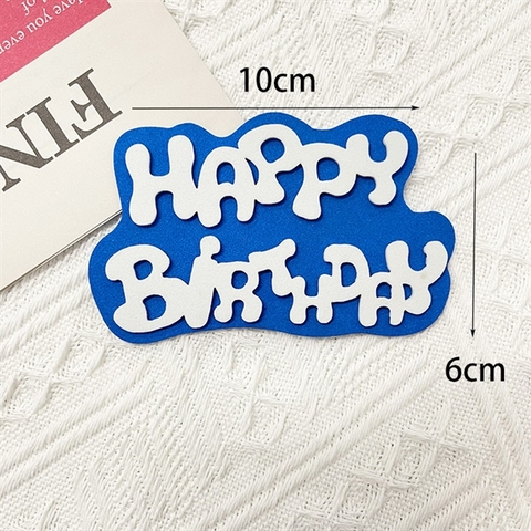 Que cắm XỐP chữ HPBD nền XANH COBAN chữ TRẮNG 10*6CM