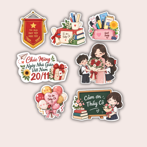 Set que giấy 20-11 CMNNGVN  Cô giáo + học sinh