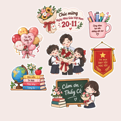 Set que giấy 20-11 CMNNGVN Thầy giáo + học sinh