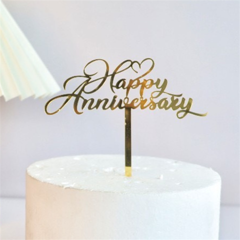 Topper mica Anniversary chữ hoa trái tim VÀNG (mã mới)