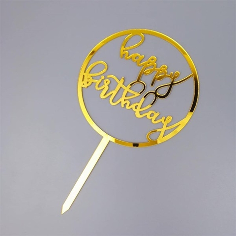 #Topper mica HPBD chữ nhỏ 1 vòng tròn vàng