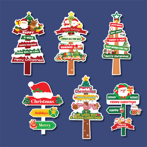 Set que giấy noel-MC 12 tag cây thông biển chỉ đường