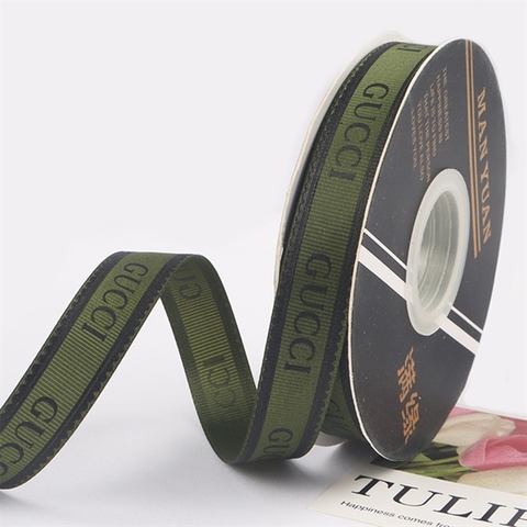 RB GUCCI màu XANH LÁ CHỮ ĐEN 2CM*40m