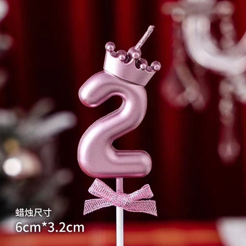 Set 10 nến số vương miện hồng số 2