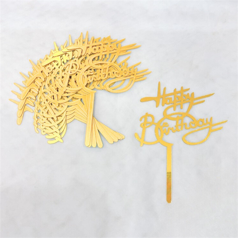 Topper mica Set 10 que HPBD chữ D uốn VÀNG