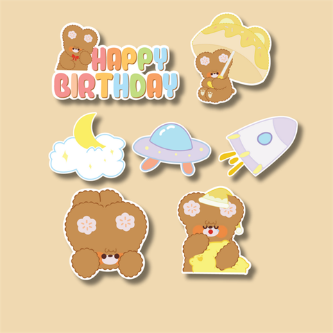 Set que giấy - HPBD GẤU NÂU + ĐĨA BAY (combo 2)