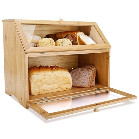 Tủ gỗ trưng bày bánh 2 ngăn có nắp 32*39cm
