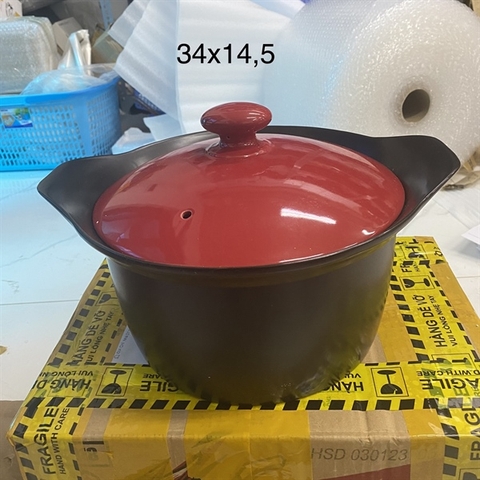 Nồi lẻ 35 đen nắp đỏ quai vểnh KT 34*14cm