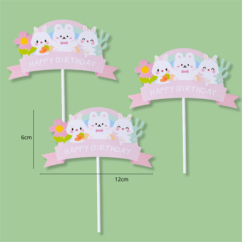 Set 3 Que cắm nhập HPBD cầu vồng + 3 thỏ màu HỒNG