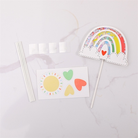 Set que cắm cầu vồng kim tuyến+tim+mặt trời ĐỎ