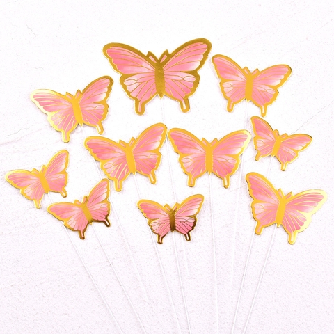 Que cắm 10 bướm hồng to nhỏ giấy MỚI