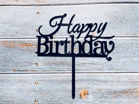 Topper mica HPBD chữ thường- in màu gạch dưới ĐEN