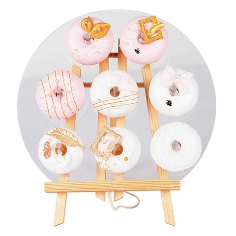 Giá treo bánh Donut 30*34cm tròn nhựa trong kèm đế gỗ