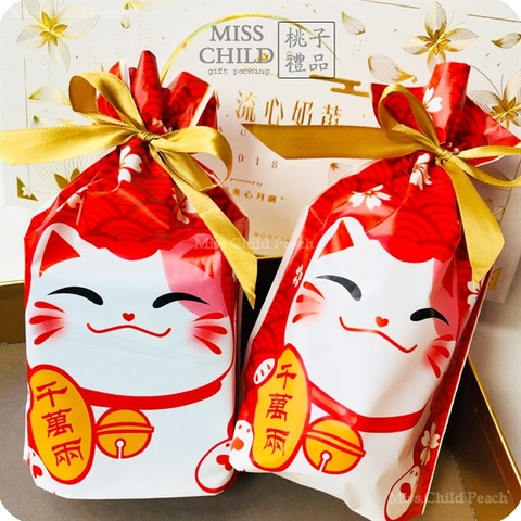 Túi buộc dây mèo thần tài đỏ