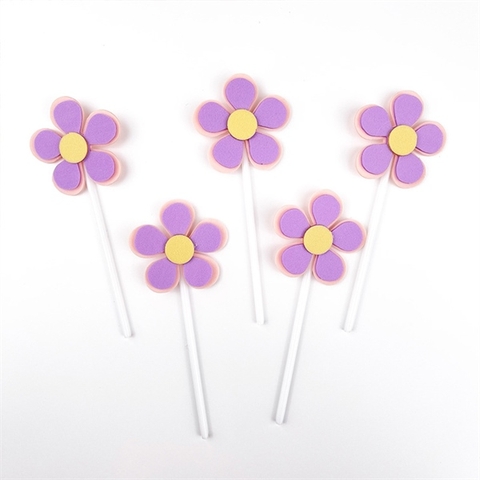 Set que cắm 5 hoa TÍM NHỤY VÀNG xốp 2 lớp