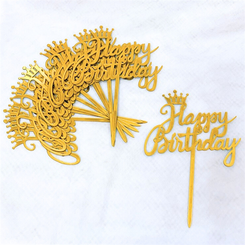 Topper mica Set 10 HPBD chữ vàng vương miện