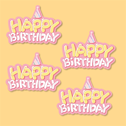 Set Que giấy HPBD chữ vàng chữ trắng nền hồng - 4 que