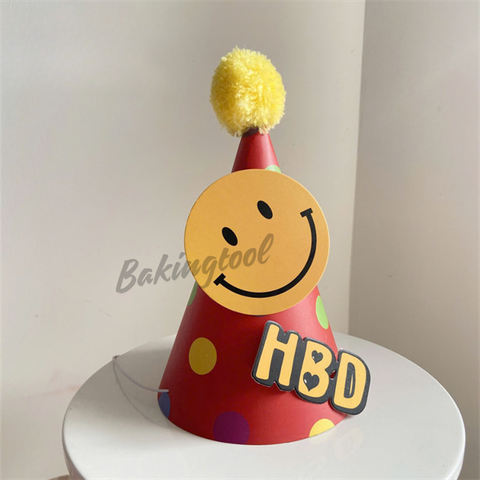 Mũ sinh nhật giấy-Chóp bông siêu to Nền chấm bi ĐỎ (10 mũ)