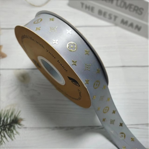 RB LV họa tiết ép nhũ VÀNG màu GHI XÁM khổ 2,5cm