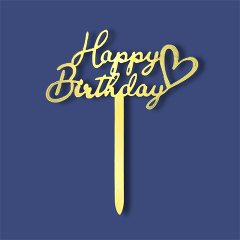 Topper mica HPBD trái tim nét đậm VÀNG