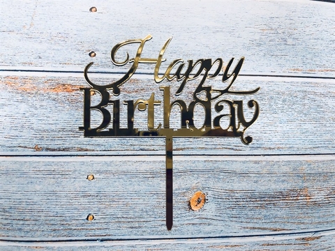 Topper mica HPBD chữ thường- in gạch dưới VÀNG