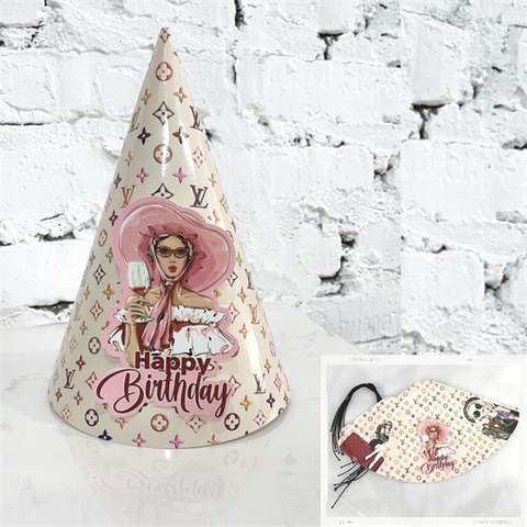 Mũ sinh nhật giấy- Cô gái mũ hồng(set 10)