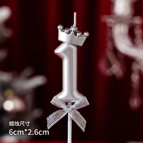 Set 10 nến số vương miện bạc số 1